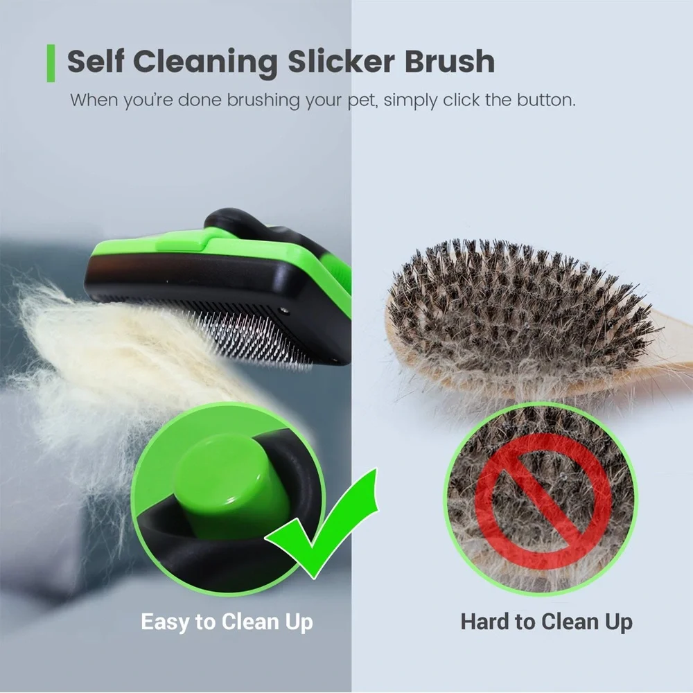 Tminnov Self Cleaning Green Slicker Dog And Cat Brush For Shedding